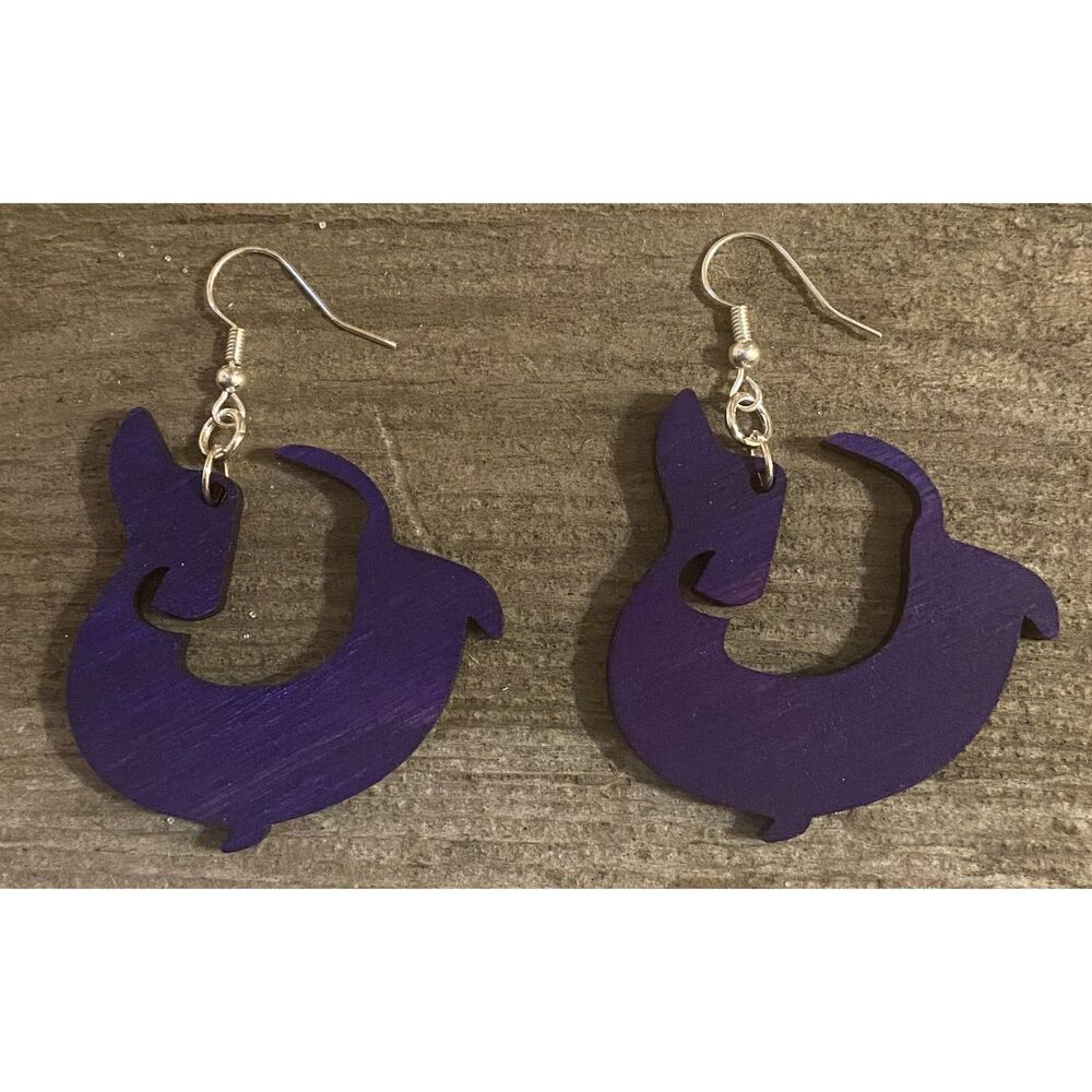 Wood Earrings- Dachshund - Purple Dye - E004-D4